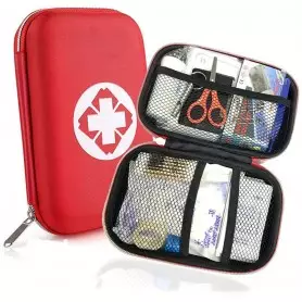 Trousse médicale de premier secours, 18 Articles, Semi-Rigide, Mini Box, idéale pour les voyage.