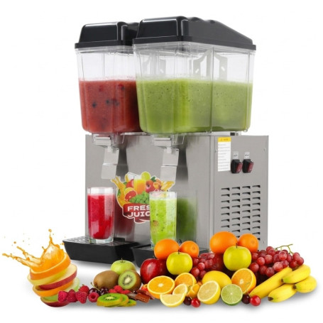 Distributeur de Jus Commercial Double Bac, 32 litres, Réfrigéré en Acier Inoxydable