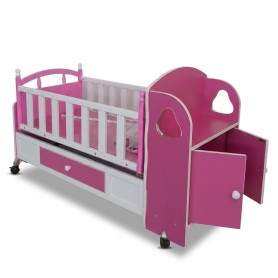 Lit Berceau Multifonctionnel pour bébé Rose en bois massif et metal, Style Moderne de Qualité Supérieure - marron
