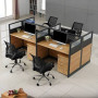 Station de Travail de Bureau en Bois et acier, Noir, 4 Sièges avec Partition