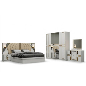 Chambre à Coucher Complète de Luxe KD-301, Lit King Size, Armoire et Commode – Style Moderne