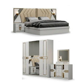 Chambre à Coucher Complète de Luxe KD-301, Lit King Size, Armoire et Commode – Style Moderne