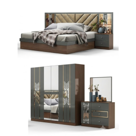 Chambre à Coucher Moderne, Model:8805, ( Lit double, armoire 4 portes, coiffeuse et tables de chevet) sans matelas