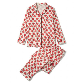 Ensembles Pyjamas Femme Chemise Manches, Longues & Pantalon, Bordure Noire – L à XXL