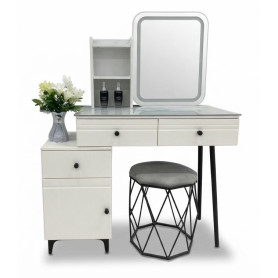 Meuble coiffeuse de Rangement Moderne avec Miroir Éclairé, MDF et Structure Métallique