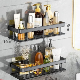 Étagère de Douche Murale ZJH en Acier Inoxydable, 2 Niveaux, Adhésive Sans Perçage