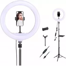 Anneau de lumière, selfie, ZOMEI, 30cm, Réglable, avec Trépied de, 168cm, 3 Modes d'éclairage, 10 Niveaux de Luminosité.