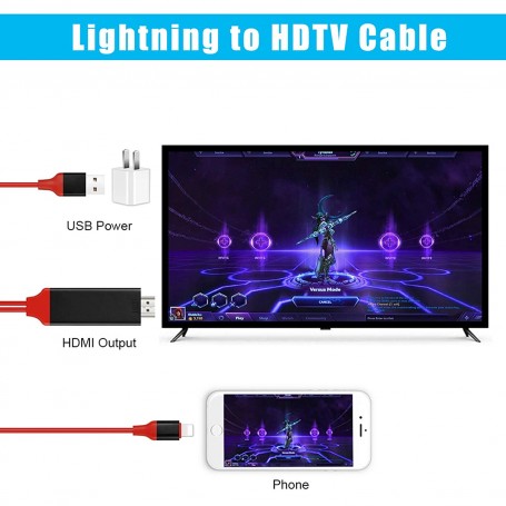 Certifié Apple] Câble adaptateur Lightning vers HDMI, connecteurs audio et  vidéo de synchronisation AV numérique 1080p pour TV/projecteur/moniteur-2 m  rouge 