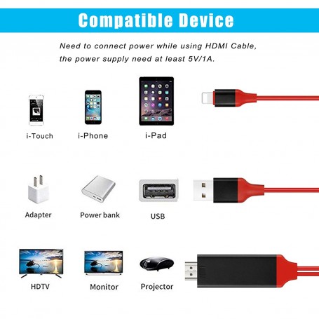 Câble Adaptateur lightning, HDMI pour i-Phone, tablette, Moniteur
