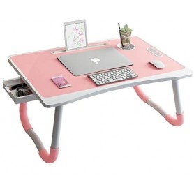 Table de lit, lecture, bureau, ordinateur, petit déjeuner minimaliste portable, avec tiroir de fibre en bois - Rose