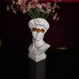 Vase en céramique David Figurine grecque pour pot de fleur pinceau, de maquillage, décoration  - Blanc doré