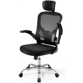 Chaise de bureau ergonomique réglable en maille avec dossier haut, assise à rebond élevé et appuie-tête réglable