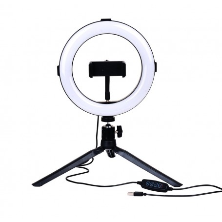 Anneau de table lumière Selfie avec Trépied, 3 modes d’éclairage, 10 niveaux de luminosité.