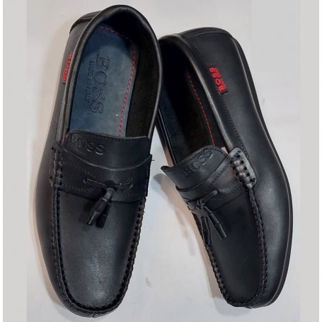 Chaussures mocassins Boss (BOMO-003), originales en cuir homme, planeurs décontractées, 40 à 45, Ciré Noir