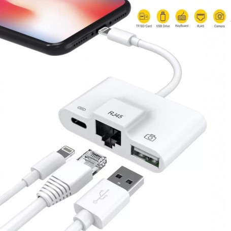 Adaptateur réseau filaire Lightning vers RJ45 Ethernet LAN avec charge, port lecteur de caméra USB 3 pour iPhone/iPad OTG